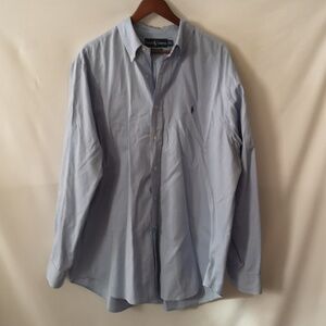 Men's Ralph Lauren Classic Button Down Blue Shirt w Logo Size 17 EUC Dry Cleaned